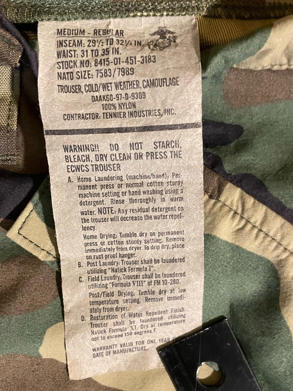 Tennier Industries 2G ECWCS Trousers Cargo Pants Camo Medium Gore Tex - Picture 8 of 10
